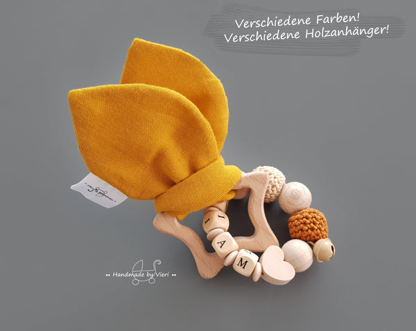 Knisterohren mit Namen - Personalisierter Babygreifling, senf