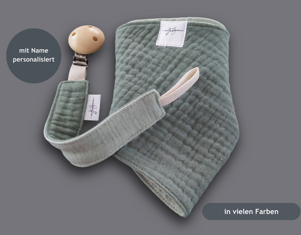 Baby Geschenkset 2-teilig - Halstuch und Schnullerkette in vielen Farben