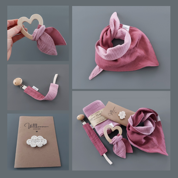 Babygeschenk in altrosa deco rose einzeln oder als Set, Geschenk zur Geburt, Babyspielzeug 3