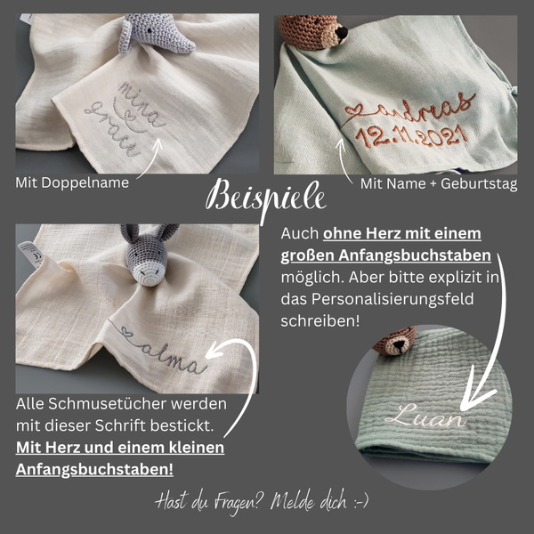 Rehkitz Schmusetuch mit Name - Kuscheltier Reh mit Namen in deco rose