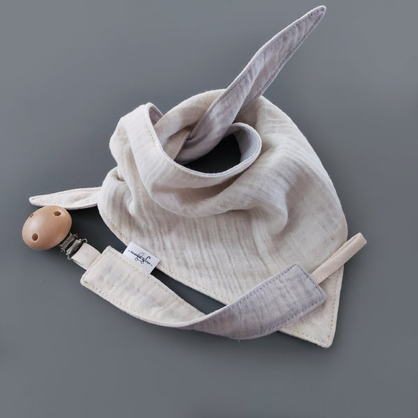 Baby Geschenkset 5-teilig: Halstuch, Greifling mit Knistertuch, Musselintuch, Schnullerkette und Babykarte, Geschenk zur Geburt, personalisiertes Geschenk, grau beige