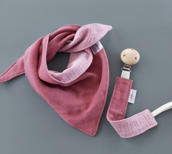 Baby Geschenkset 2-teilig - Halstuch und Schnullerkette in vielen Farben