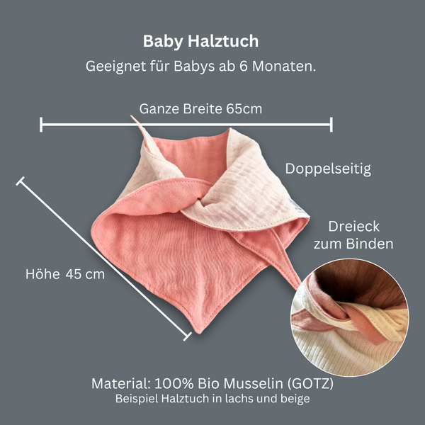 Baby Geschenkset 5-teilig - Halstuch, Greifling mit Knistertuch, Musselintuch, Schnullerkette und Babykarte, lachs/beige