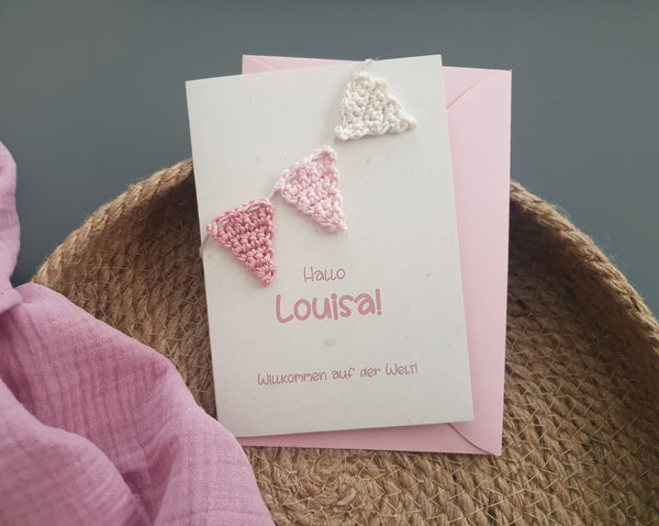 Personalisierte Geburtskarte - Girlande, rosa