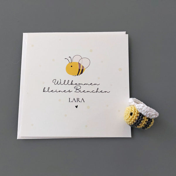 Personalisierte Baby-Grußkarte zur Geburt mit Bienen-Design