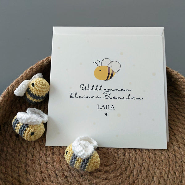 Personalisierte Baby-Grußkarte zur Geburt mit Bienen-Design