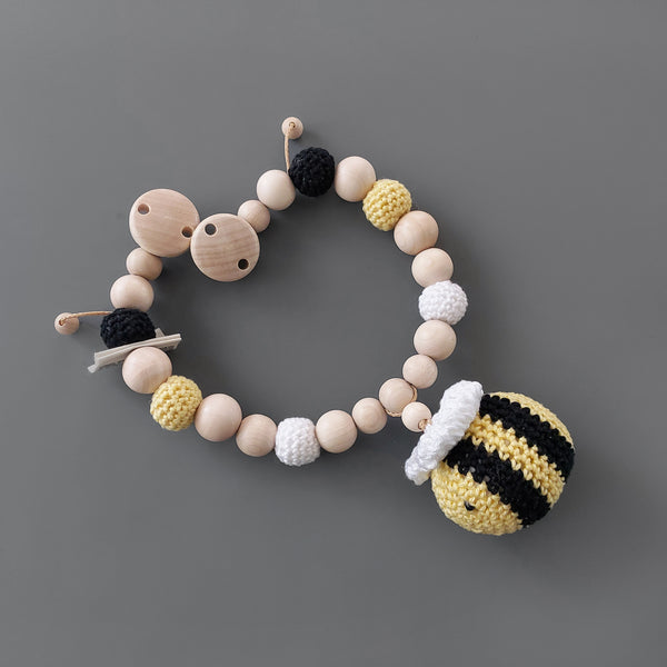 Geschenkset Baby Biene – Kinderwagenkette und personalisierte Grußkarte zur Geburt, Babygeschenk zur Geburt oder Taufe 