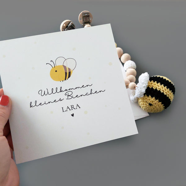 Personalisierte Baby-Grußkarte zur Geburt mit Bienen-Design