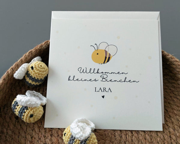 Personalisierte Baby-Grußkarte zur Geburt mit Bienen-Design
