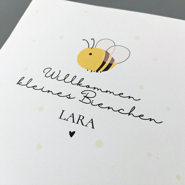 Personalisierte Baby-Grußkarte zur Geburt mit Bienen-Design
