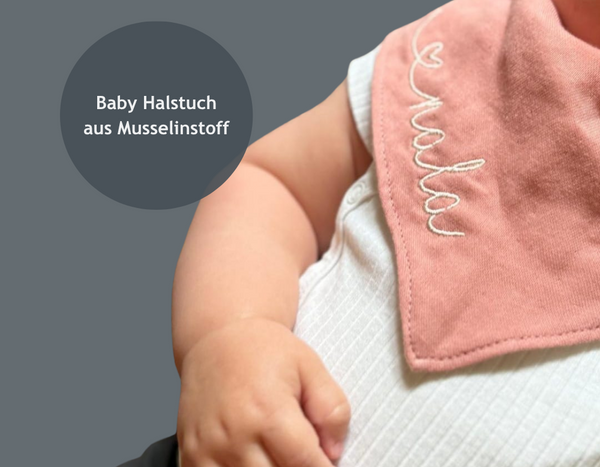 Personalisiertes Musselin Halstuch für Babys - Dreiecktuch mit Namen bestickt, lachs und beige