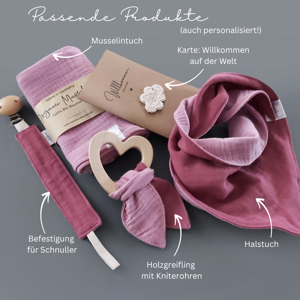 Dreieckstücher für Babys - Dreiecktuch aus Musselin mit Namen bestickt, altrosa und deco rose (bordeaux)