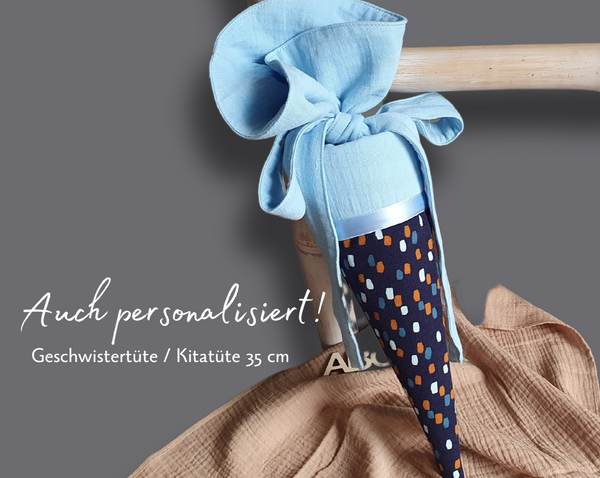Kleine personalisierte Geschwistertüte - Konfetti in blau