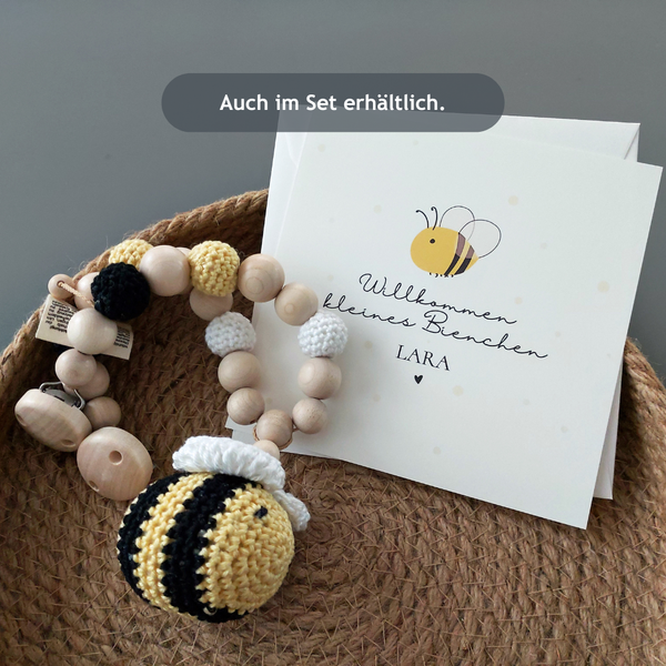 Kinderwagenkette mit Biene und Rassel – Geschenk zur Geburt - handmadebyvieri