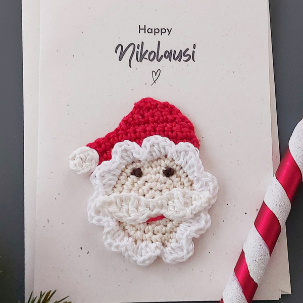 Brief vom Nikolaus mit Text: Happy Nikolausi, Karte zum Nikolaus gehäkelt