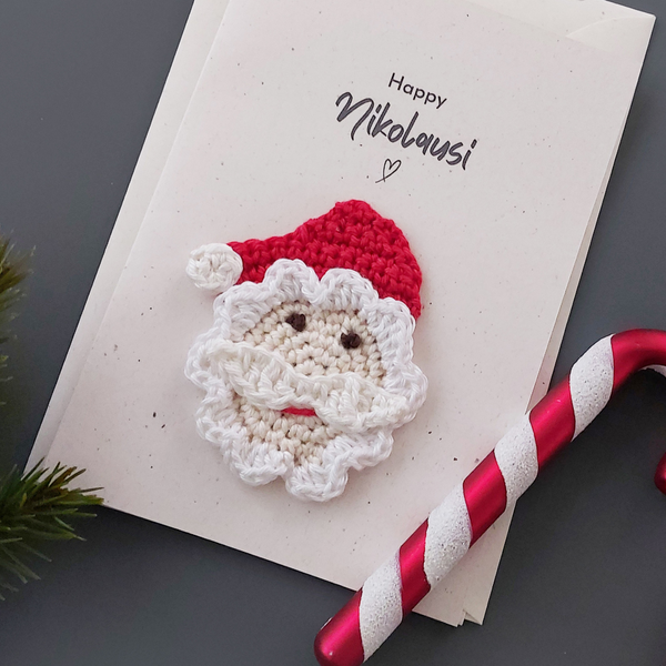 Brief vom Nikolaus mit Text: Happy Nikolausi, Karte zum Nikolaus gehäkelt