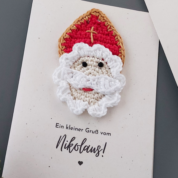 Einzigartige Nikolauskarte mit einem Bischof mit Mitra mit Text: Ein kleiner Gruß vom Nikolaus