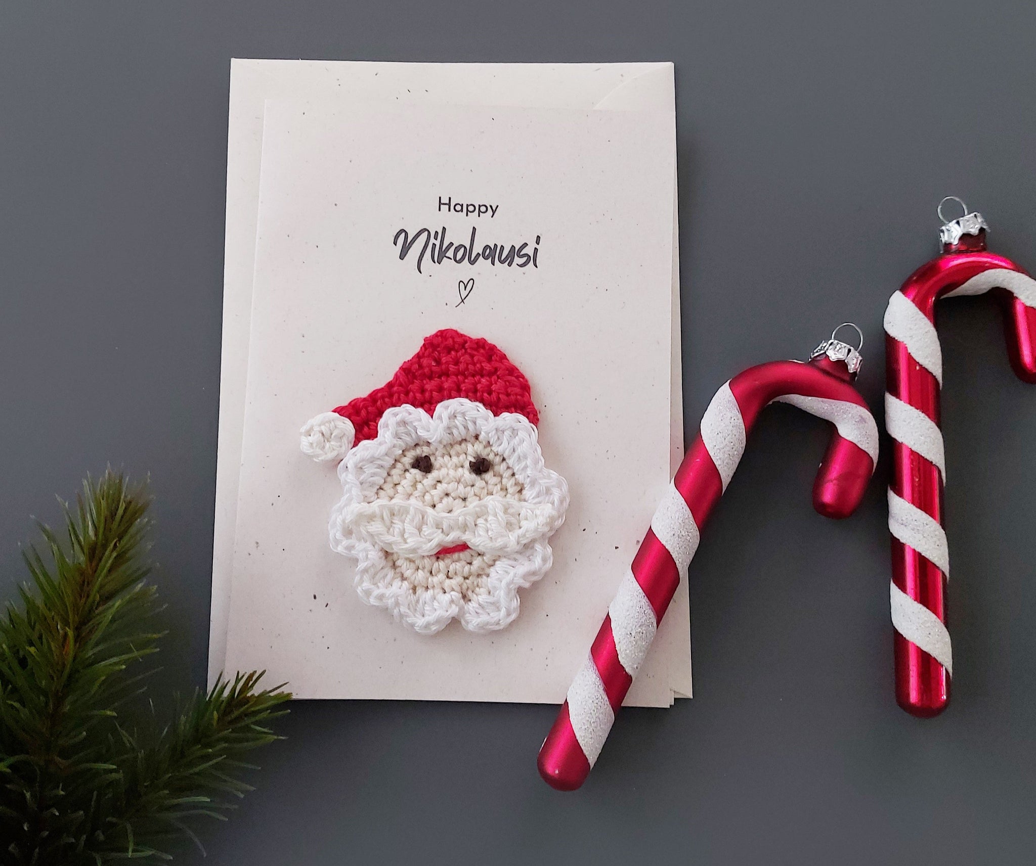Brief vom Nikolaus mit Text: Happy Nikolausi, Karte zum Nikolaus gehäkelt