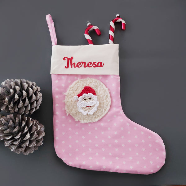 Nikolausstiefel mit Name für Kinder – Personalisierte Nikolausstrümpfe, Weihnachtsstrumpf, Nikolausgeschenke, in rosa, verschiedene Motive
