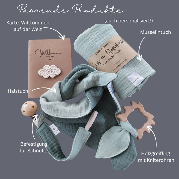 Personalisiertes Musselin Halstuch - Lätzchen für Babys und Kleinkinder mit Namen bestickt, Bandana, Dreiecktuch, old green & helles mint