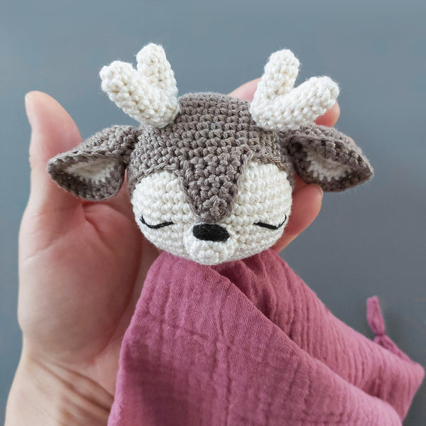 Rehkitz Schmusetuch mit Name - Kuscheltier Reh mit Namen in deco rose