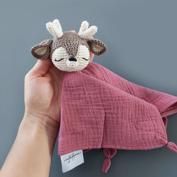 Rehkitz Schmusetuch mit Name - Kuscheltier Reh mit Namen in deco rose