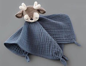 Personalisiertes Schnuffeltuch Reh - Kuscheltier für Babys mit Namen, jeansblau