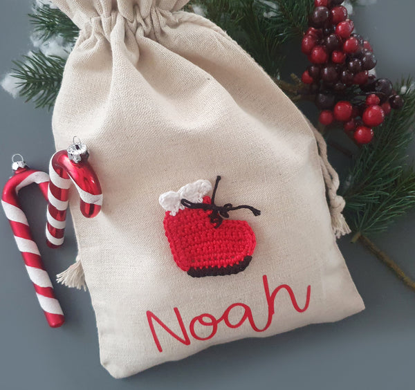 Nikolausbeutel mit Namen - mit roter Schrift in drei Größen