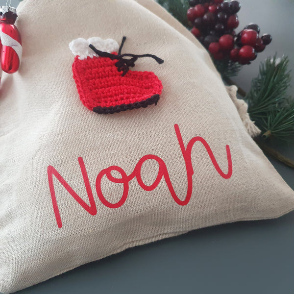 Nikolausbeutel mit Namen - mit roter Schrift in drei Größen