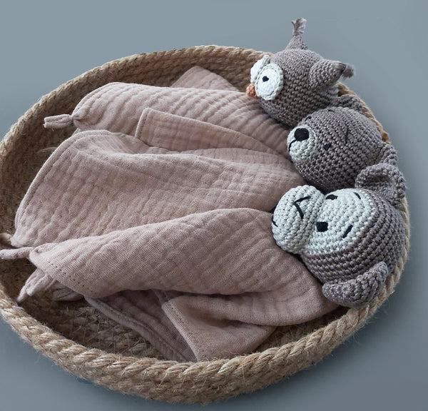 Baby Schmusetuch aus Musselin Bär braun, taupe