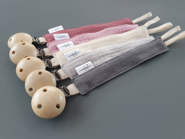 Personalisiertes Schnullerband - Musselin in verschiedenen Farben