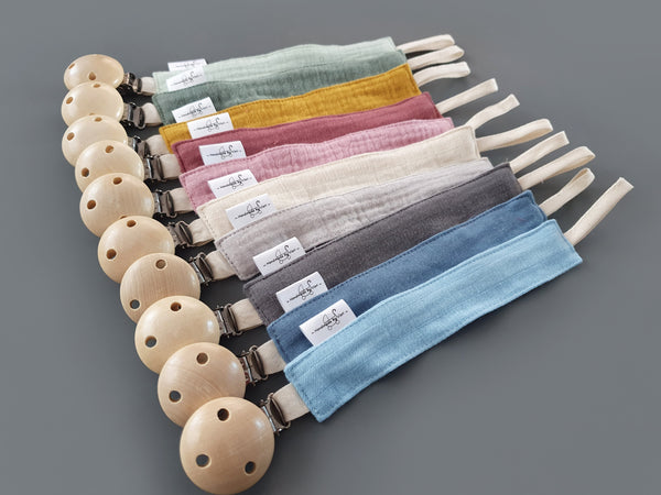 Personalisiertes Schnullerband - Musselin in verschiedenen Farben