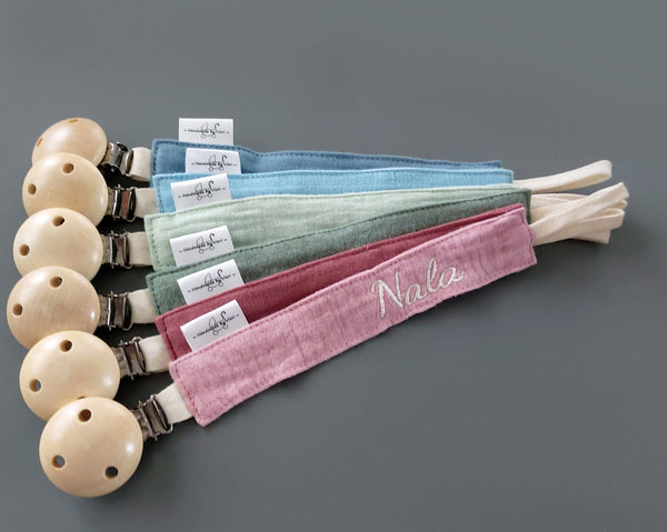 Personalisiertes Schnullerband - Musselin in verschiedenen Farben