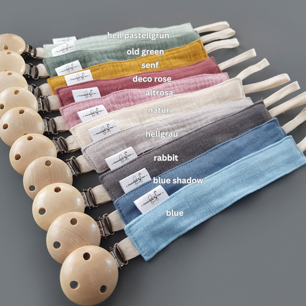 Personalisiertes Schnullerband - Musselin in verschiedenen Farben