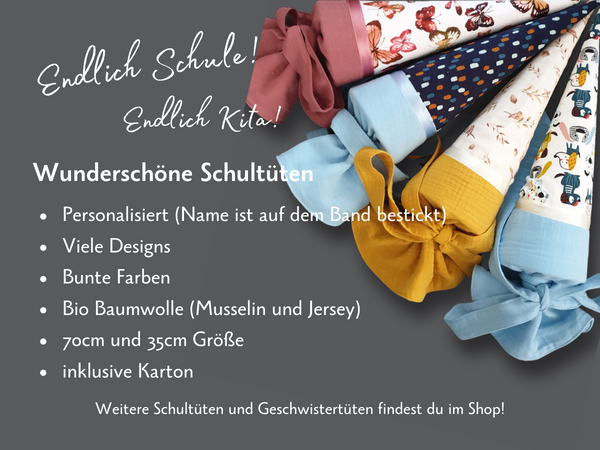 Kleine personalisierte Geschwistertüte - Vögelchen in beige/senf