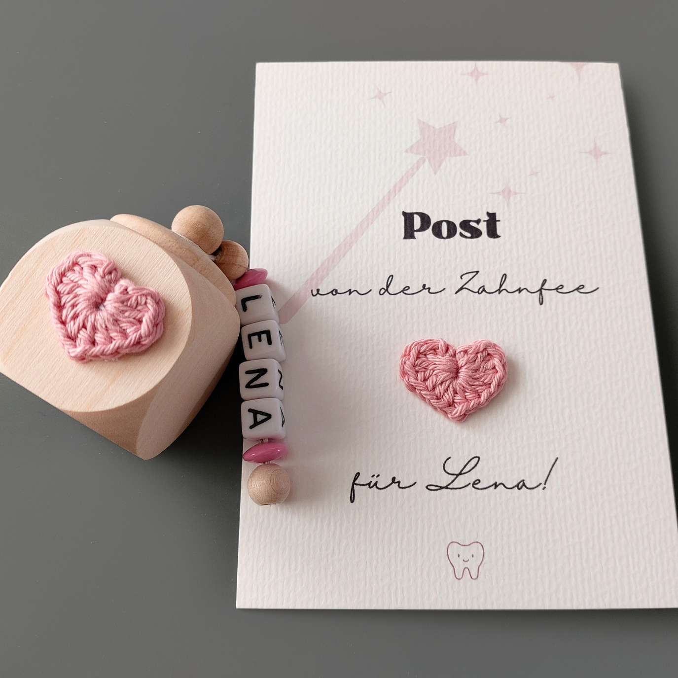 Persönliche Post von der Zahnfee und Milchzahndose - Herzchen in rosa