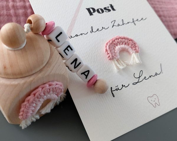 Personalisierter Zahnfee-Brief und einer Zahndose - Regenbogen in rosa