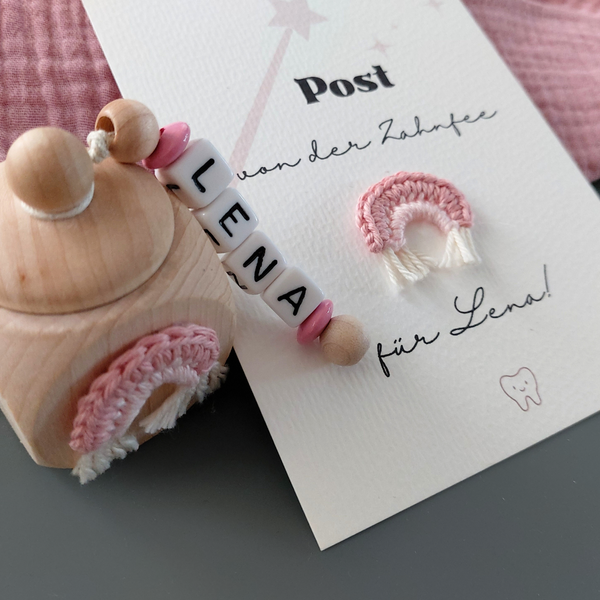 Personalisierter Zahnfee-Brief und einer Zahndose - Regenbogen in rosa