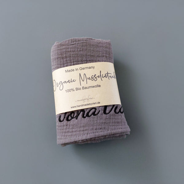 Musselintuch Baby personalisiert - in dunkelgrau