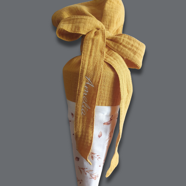 Kleine personalisierte Geschwistertüte - Vögelchen in beige/senf