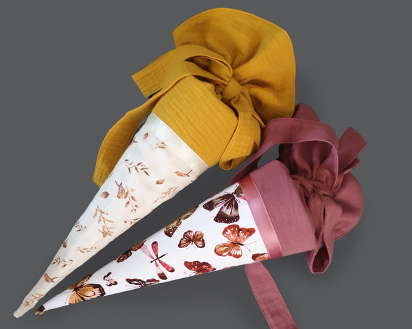 Kleine personalisierte Geschwistertüte - Vögelchen in beige/senf