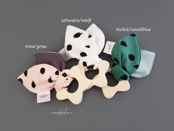 Schnullerkette und Greifling mit Knisterohren - Babygeschenk ohne Namen in schwarz weiß