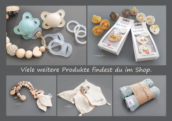 Schnullerkette mit Namen – Reh, hellgrau - handmadebyvieri