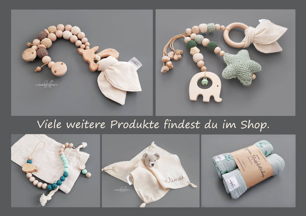 Personalisiertes Schmusetuch aus Bio Musselin - Schaf in blue shadow