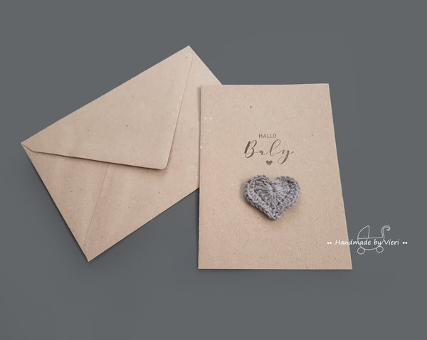 Handgemachte Geburtskarte - Hallo Baby, grau - handmadebyvieri