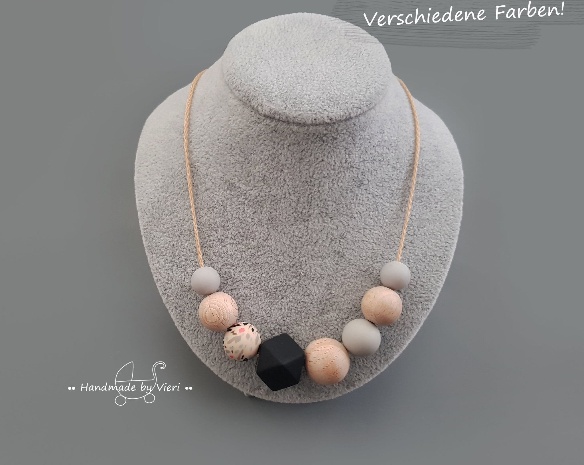 Stillkette/ Halskette - beige mit Muster - handmadebyvieri
