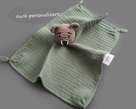 Schmusetuch mit/ohne Namen - Bär in braun/ old green