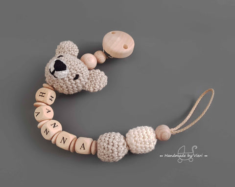 Personalisierte Schnullerkette - Bärchen in sand