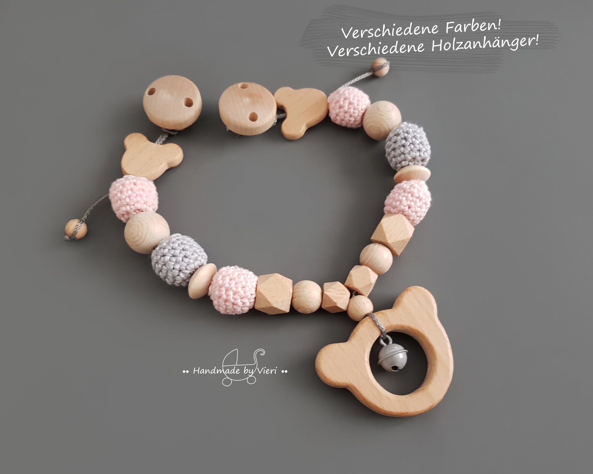 Kinderwagenkette ohne Namen - Bär, hellrosa