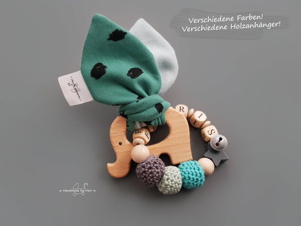 Personalisierter Greifling mit Knisterohren - Dots in türkis/couldblue
